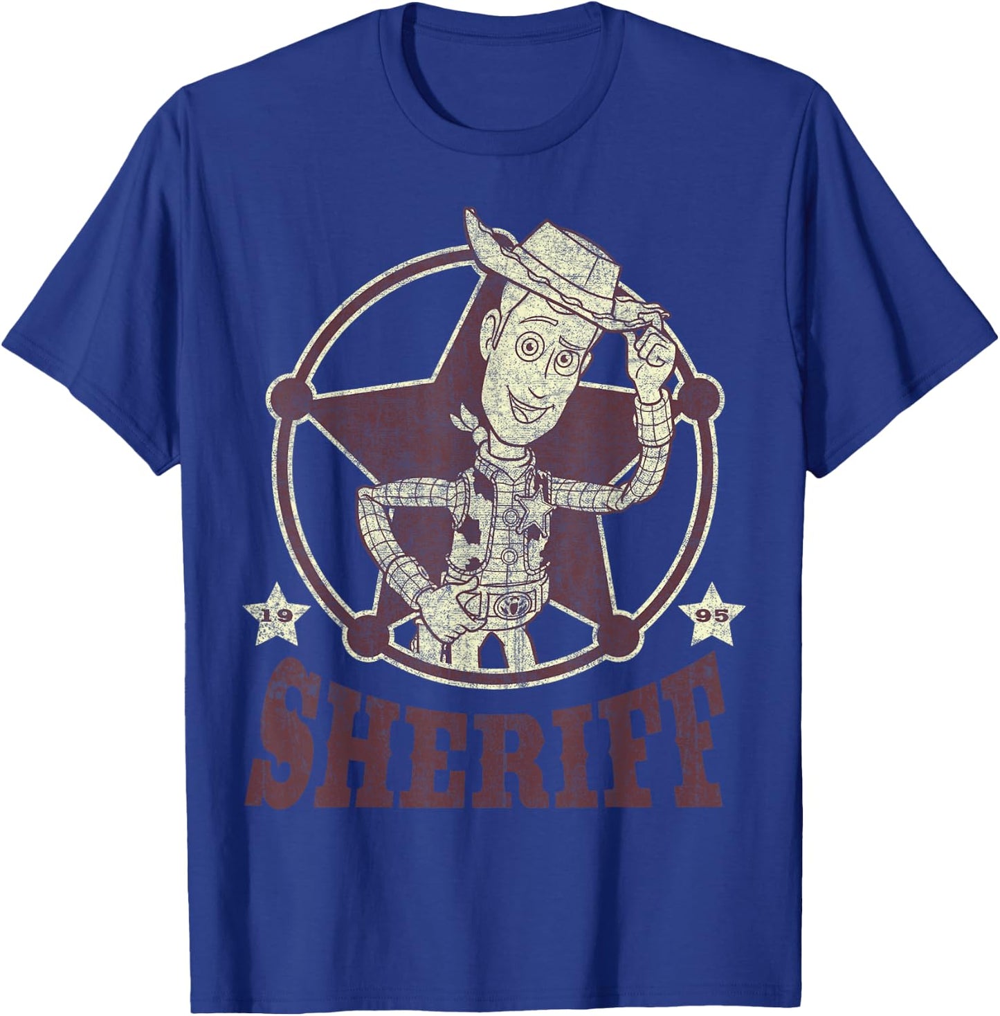 Disney Pixar Toy Story Vintage Retro Woody Sheriff Badge T-Shirt - T-Shirt | Royal