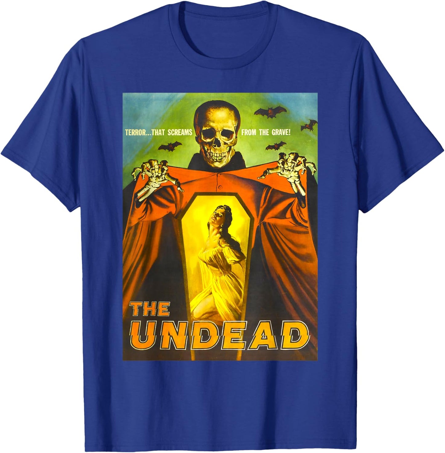 Creepy Skeleton Retro Halloween Monster Poster Horror Movie T-Shirt - T-Shirt | Royal