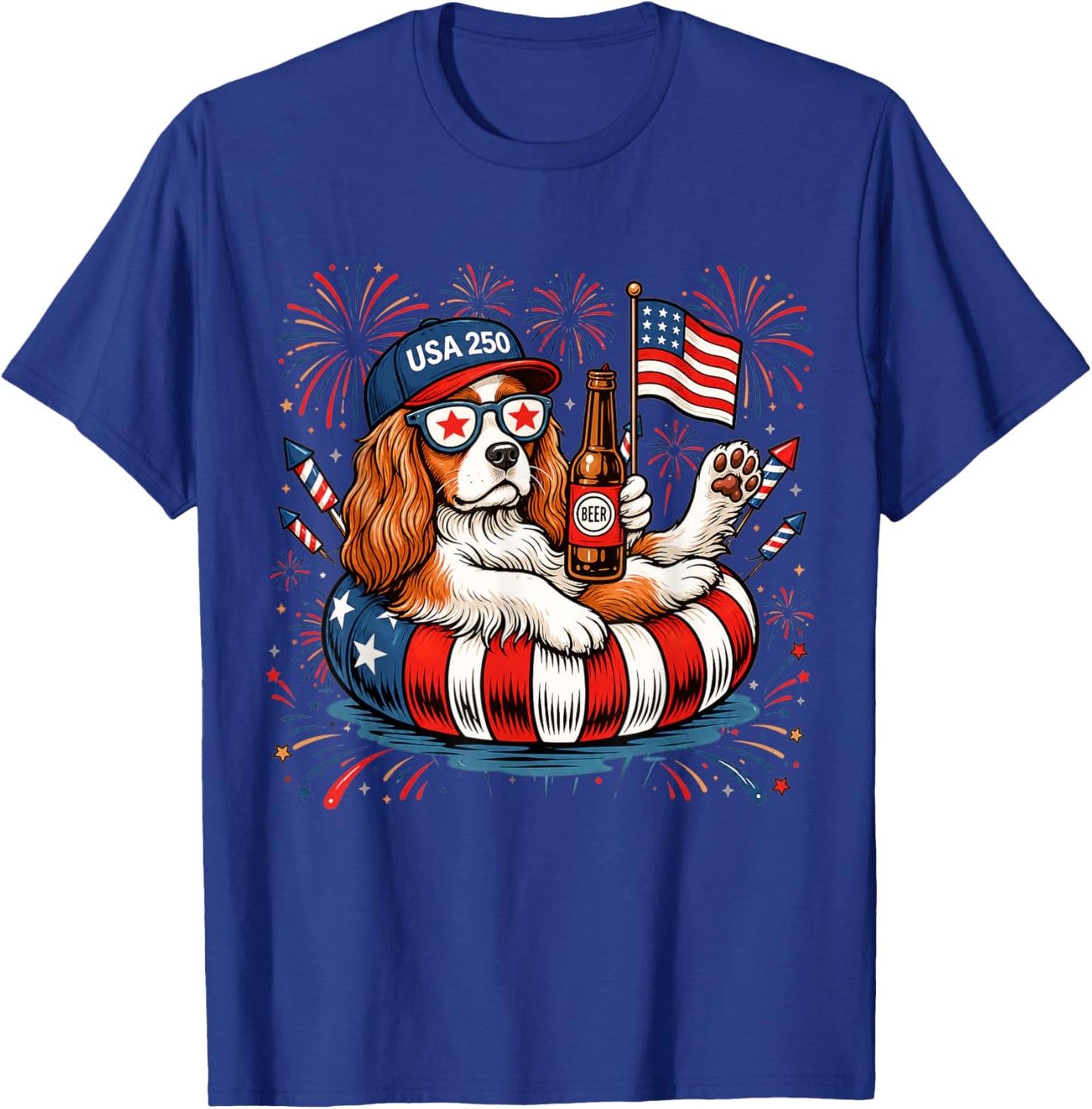 Patriotic Cavalier King Charles 4th of July USA 250 Years T-Shirt - T-Shirt | Royal