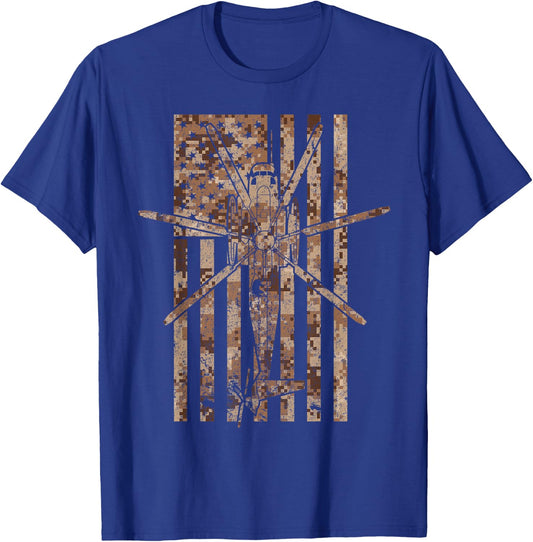 CH-53 Sea Stallion Helicopter Camo Vintage Flag T-Shirt - T-Shirt | Royal