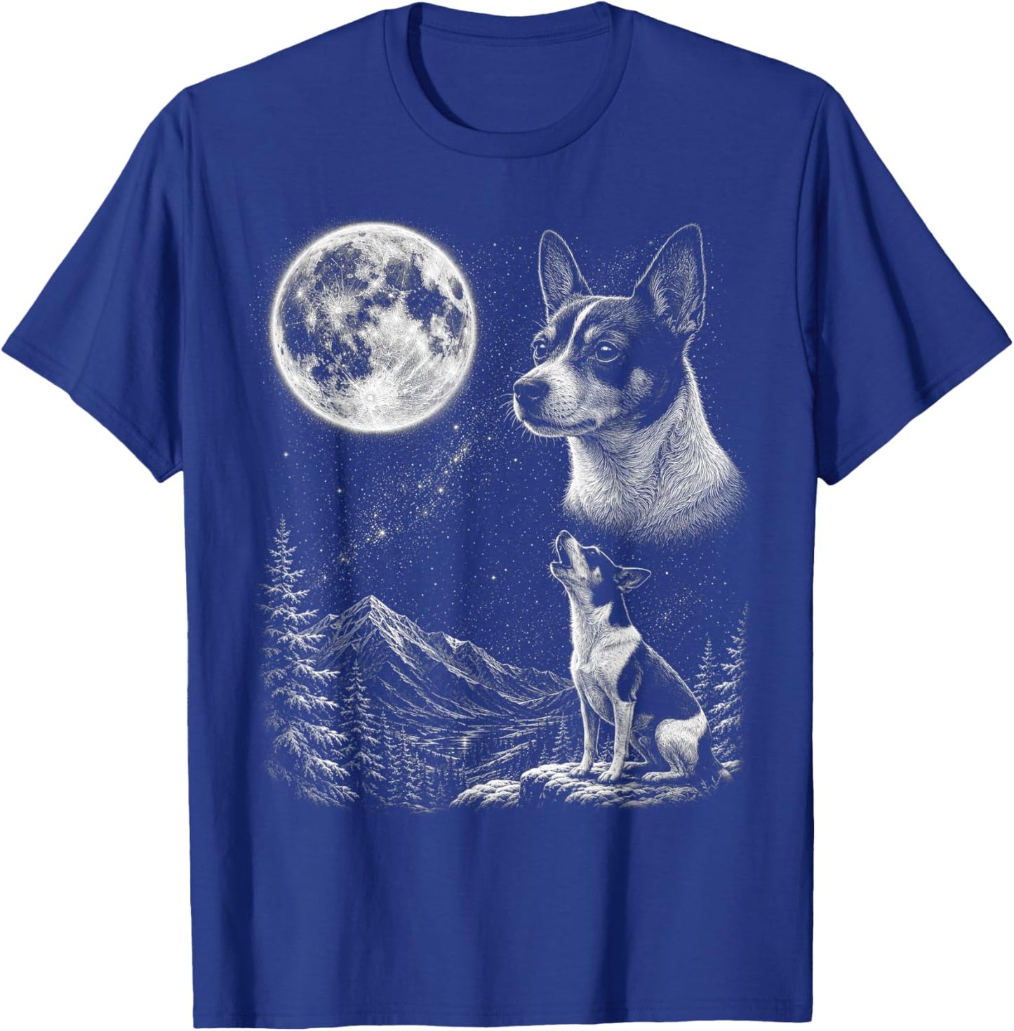 Rat Terrier Dog Howling to the Moon Retro 90's T-Shirt - T-Shirt | Royal