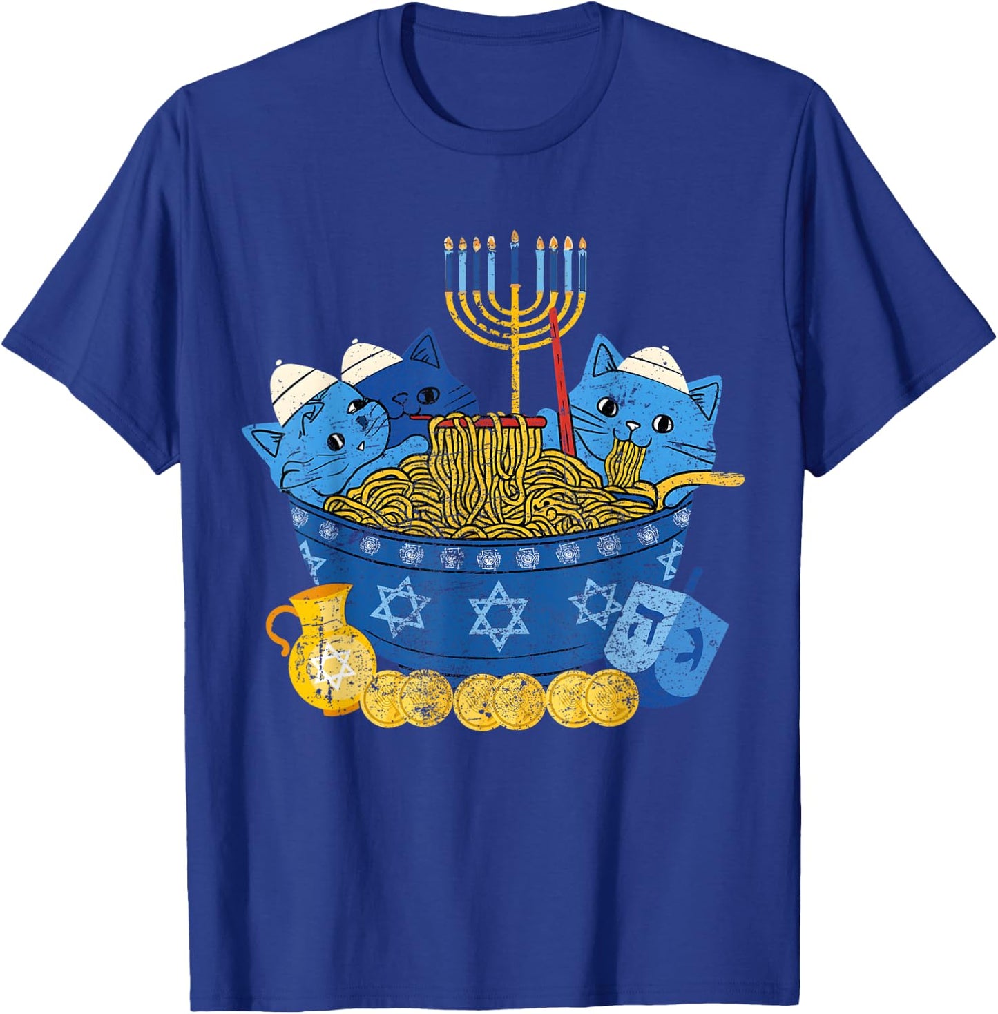 Jewish Cats Ramen Kitten Anime Hanukkah Pajamas Chanukah T-Shirt - T-Shirt | Royal
