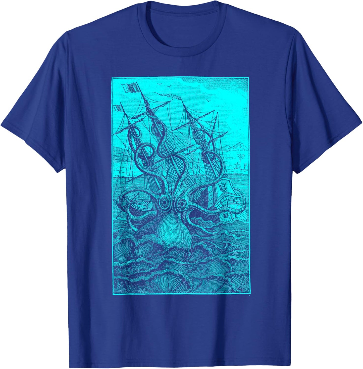 Giant Octopus Pirate Ship Vintage Kraken Sailing Squid T-Shirt - T-Shirt | Royal