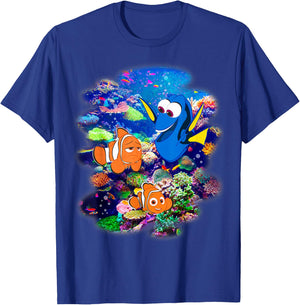 Disney Pixar Finding Dory Marlin & Nemo Rainbow Reef Scene T-Shirt - T-Shirt | Royal