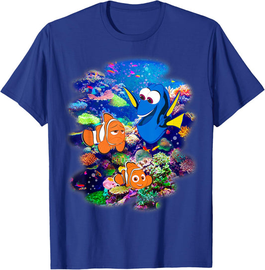 Disney Pixar Finding Dory Marlin & Nemo Rainbow Reef Scene T-Shirt - T-Shirt | Royal