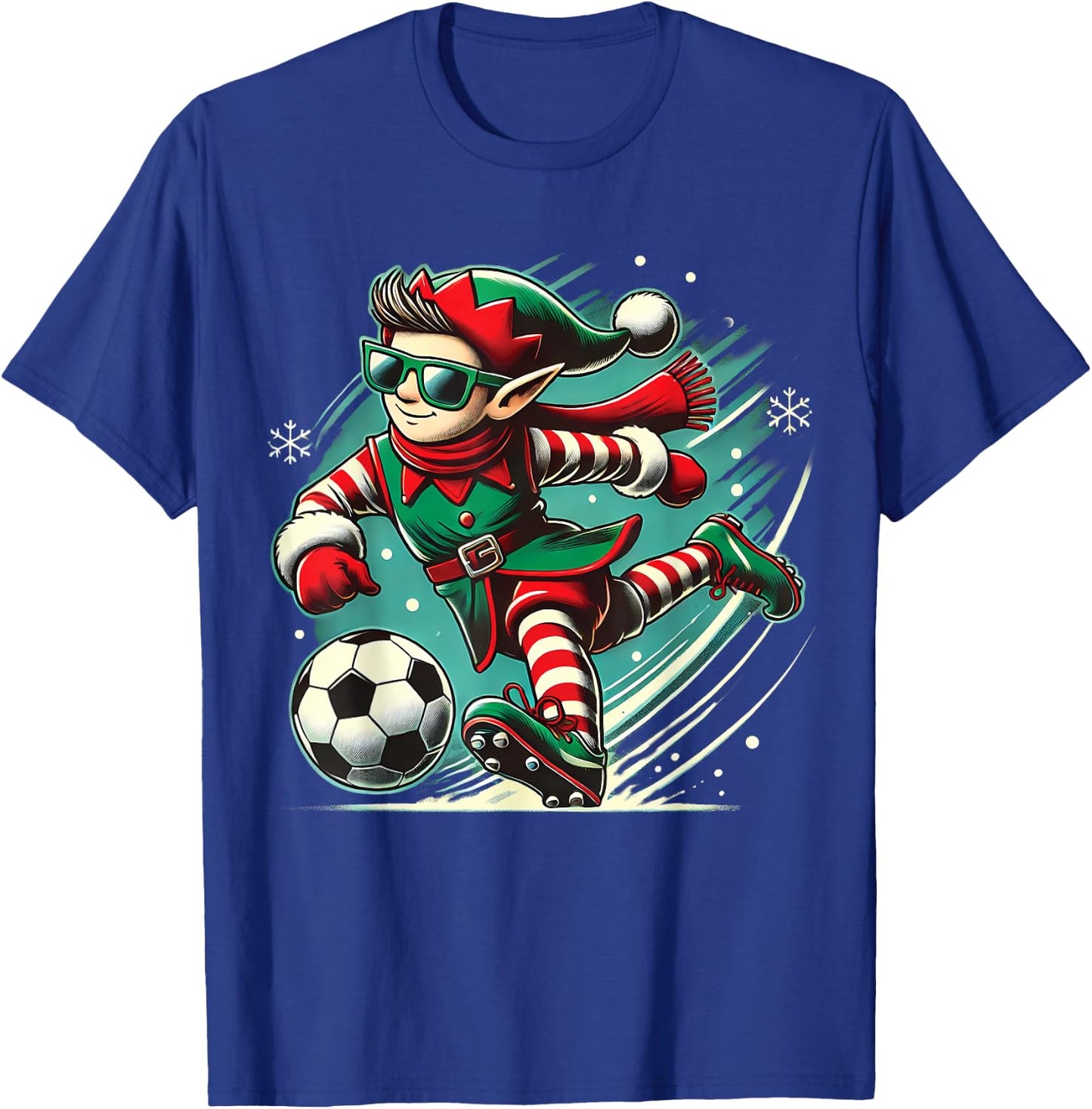 Cute Elf Playing Soccer lovers boys Girls kid teen Christmas T-Shirt - T-Shirt | Royal