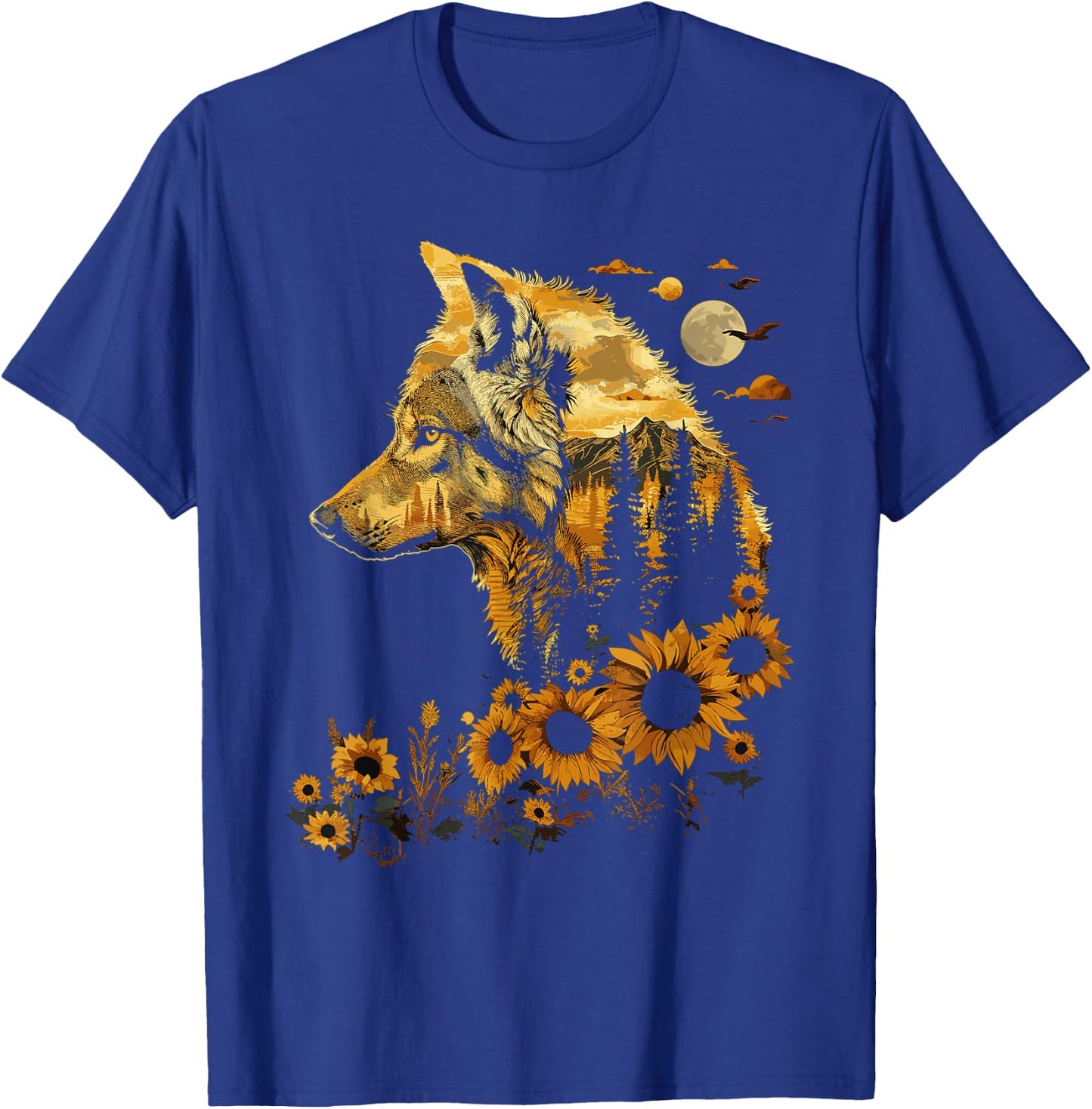 Cute Wolf Floral Sunflower Wolves T-Shirt - T-Shirt | Royal