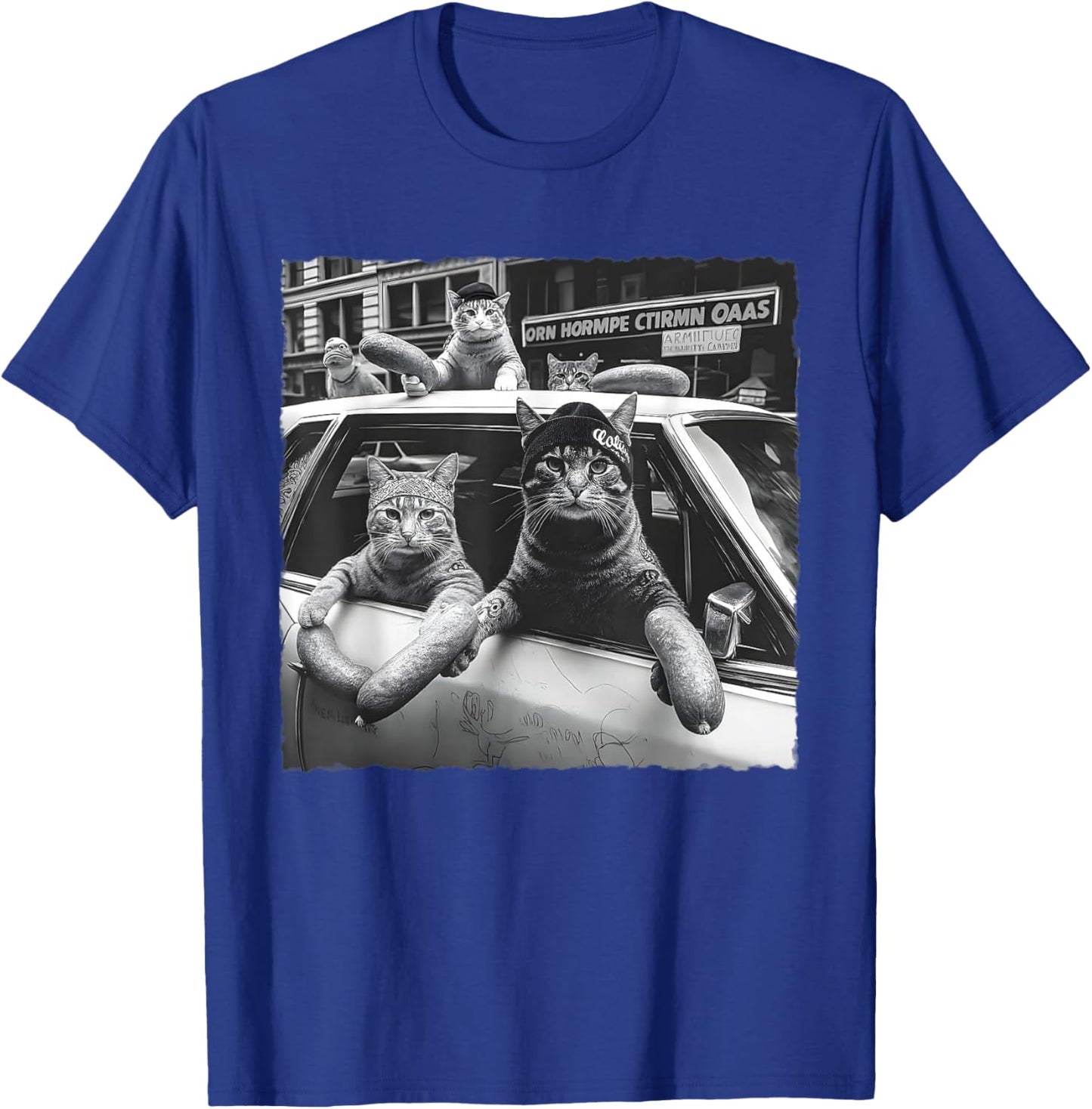 Funny Cat Gang Meme Cool Vintage Humor Sarcastic Men Women T-Shirt - T-Shirt | Royal
