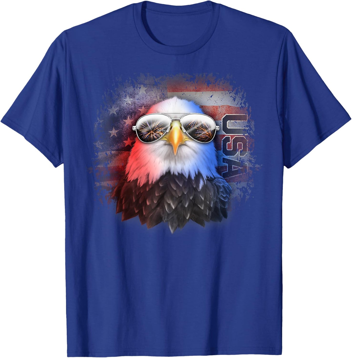 American Flag Grungy Bald Eagle Aviator With Sunglasses Kids Men T-Shirt - T-Shirt | Royal