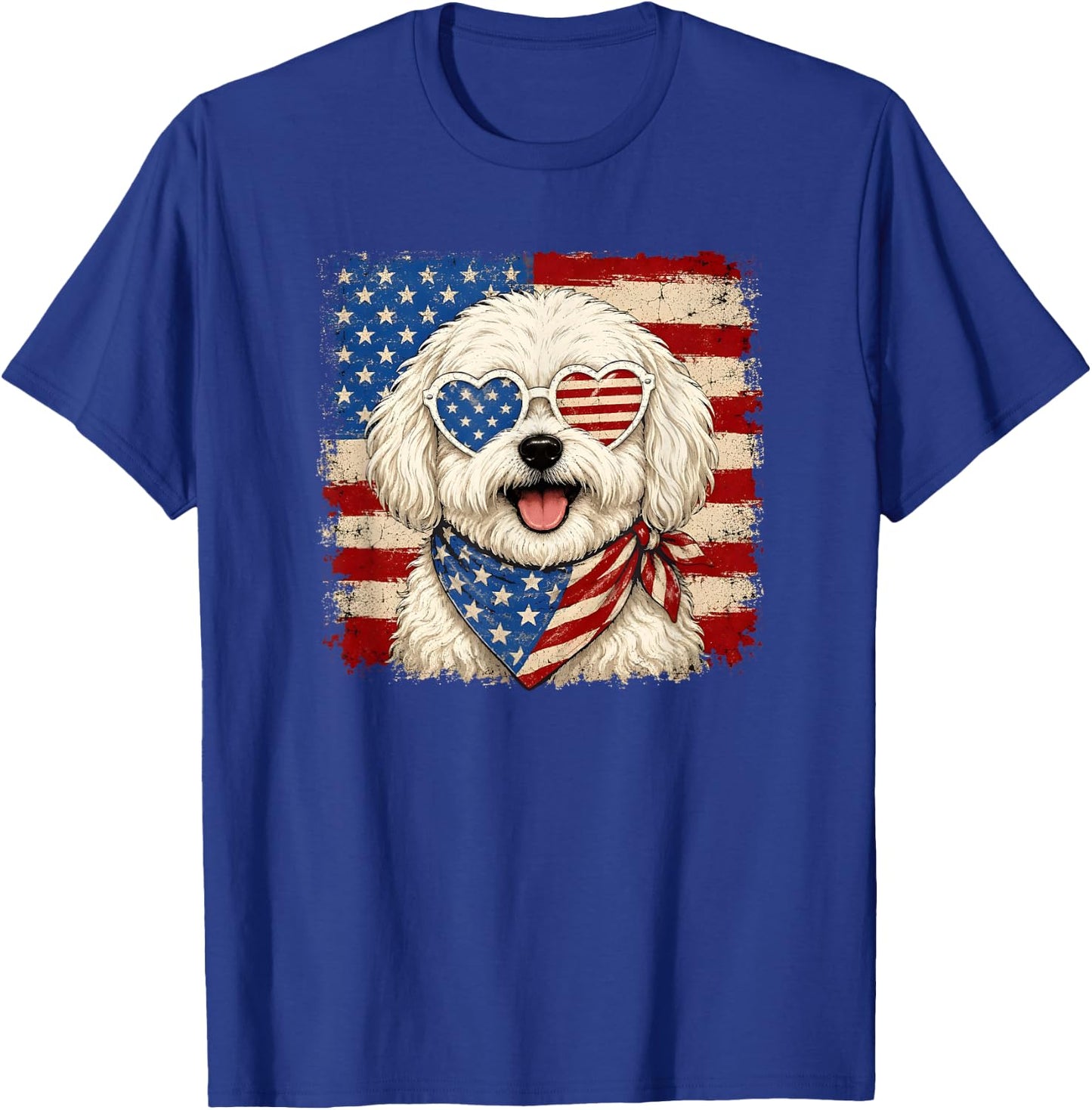 Cute Maltese Dog US America Flag Patriotic 4th of July T-Shirt - T-Shirt | Royal