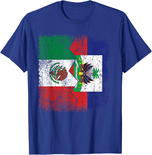 Haitian Roots | Half Mexican Flag | Mexico Haiti Flags T-Shirt - T-Shirt | Royal