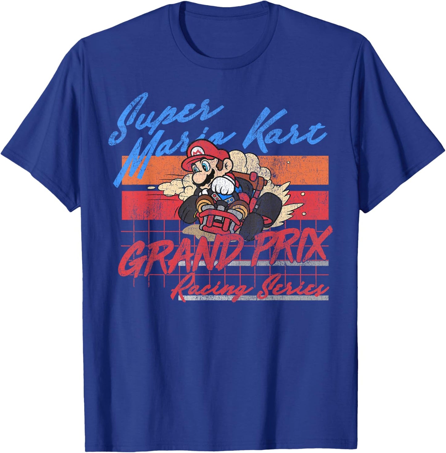 Mario Kart Racing Retro Drift Distressed Graphic T-Shirt - T-Shirt | Royal