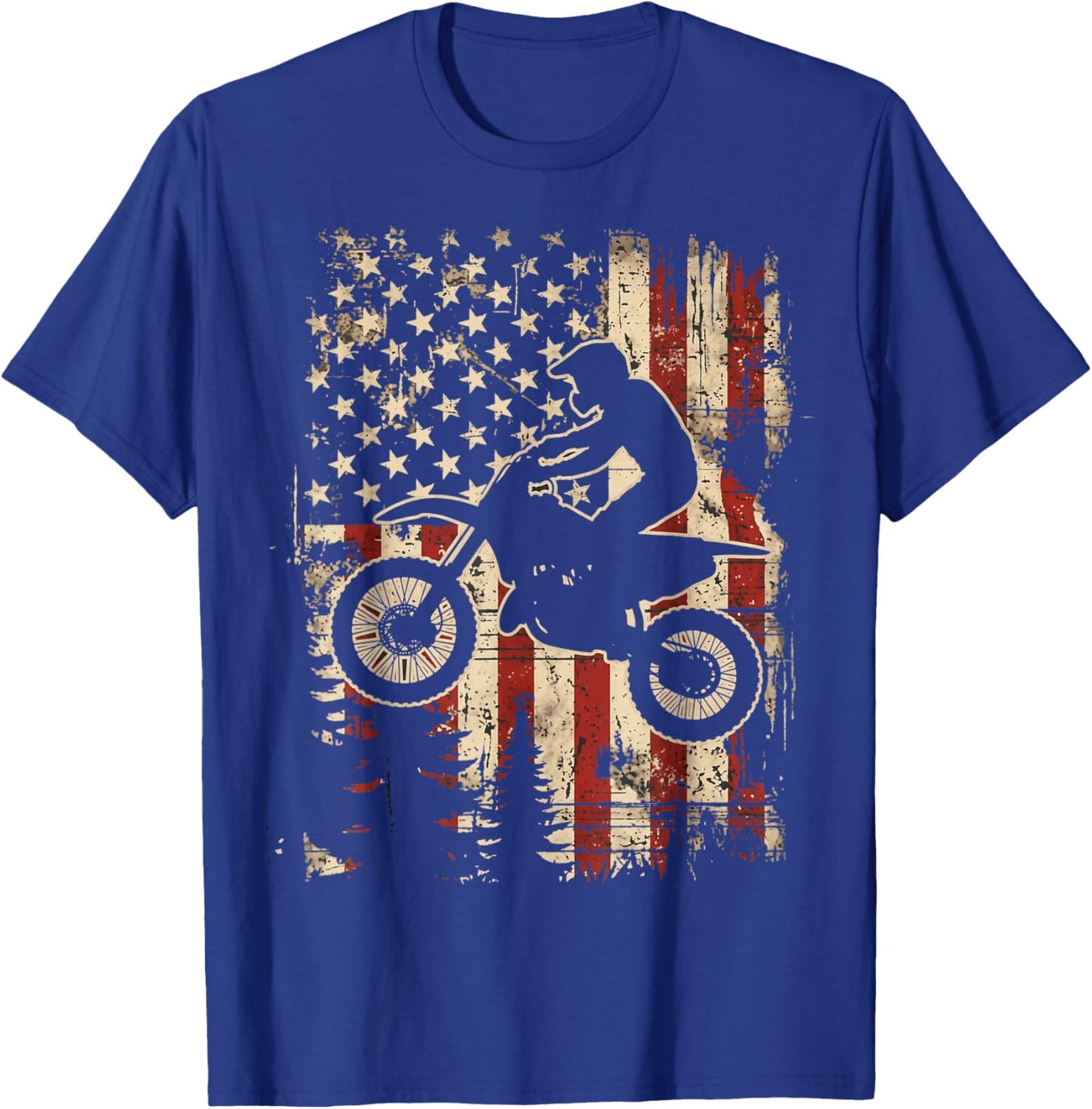 Vintage American Flag Dirt Bike Motocross Patriotic Rider T-Shirt - T-Shirt | Royal