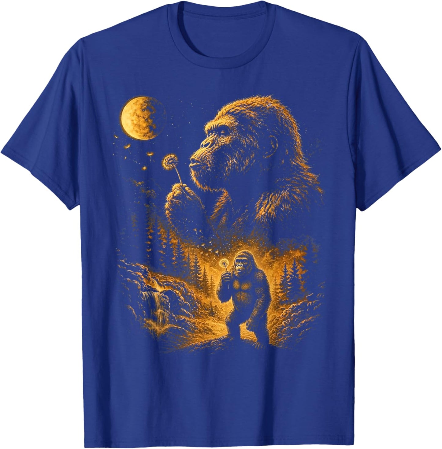 Blowing Wishes Funny Bigfoot Blowing Dandelion Gifts T-Shirt - T-Shirt | Royal
