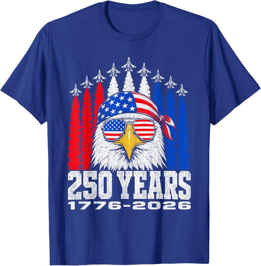 United States 250th Birthday 1776 2026 Patriotic Eagle Flags T-Shirt - T-Shirt | Royal