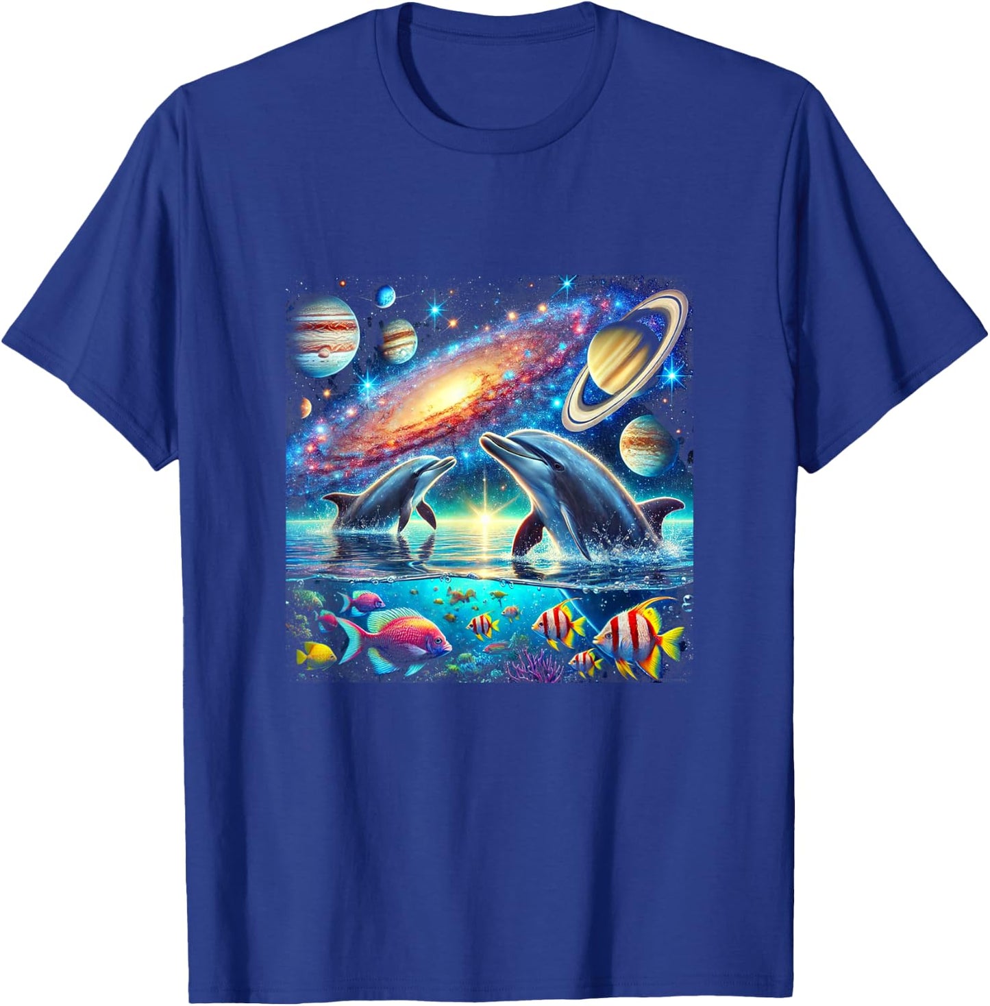 90s Dolphin, Y2k Space Galaxy Dolphins, Colorful Beach T-Shirt - T-Shirt | Royal