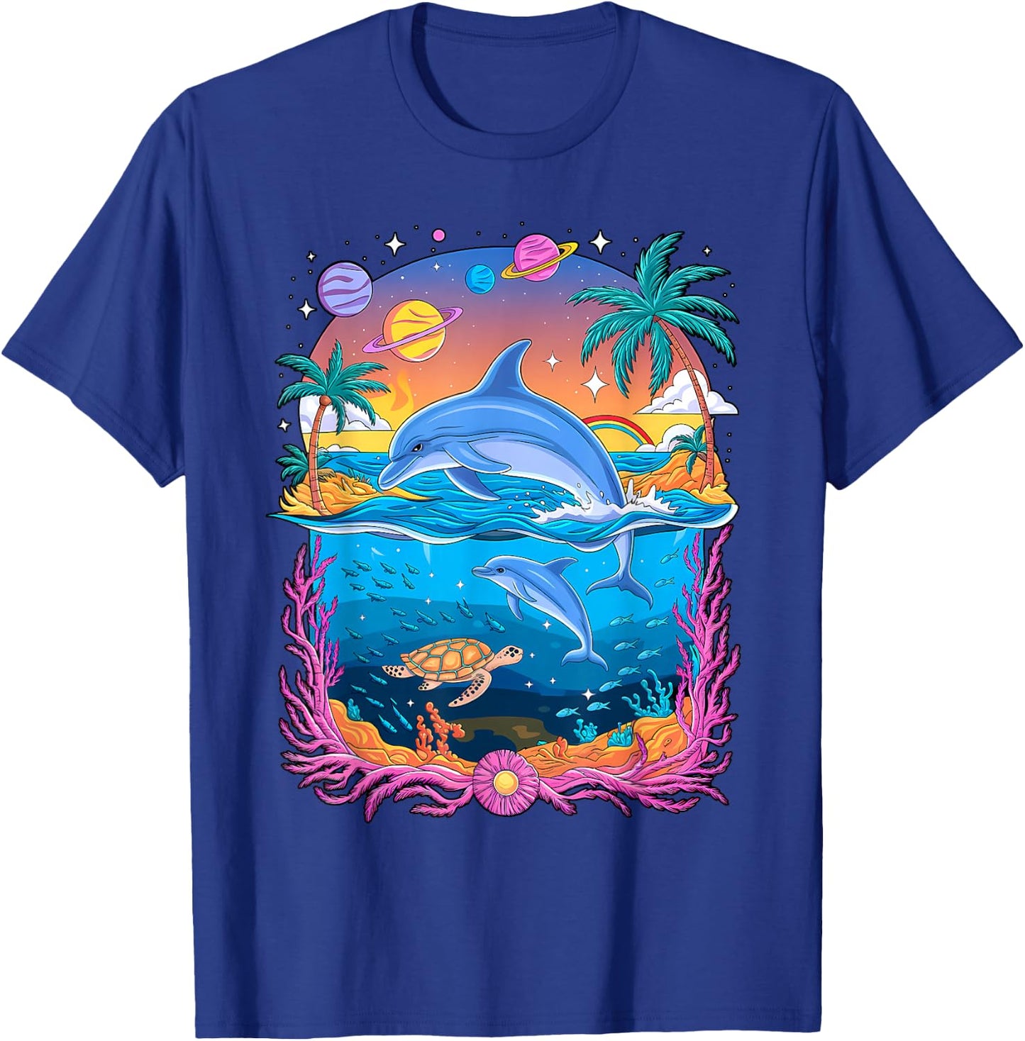 Space Dolphin Galaxy Dolphins Rainbow T-Shirt - T-Shirt | Royal