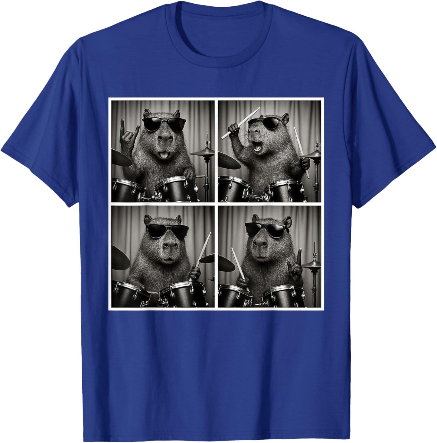 Vintage Capybara Playing Drums Capybara Drummer Photobooth T-Shirt - T-Shirt | Royal