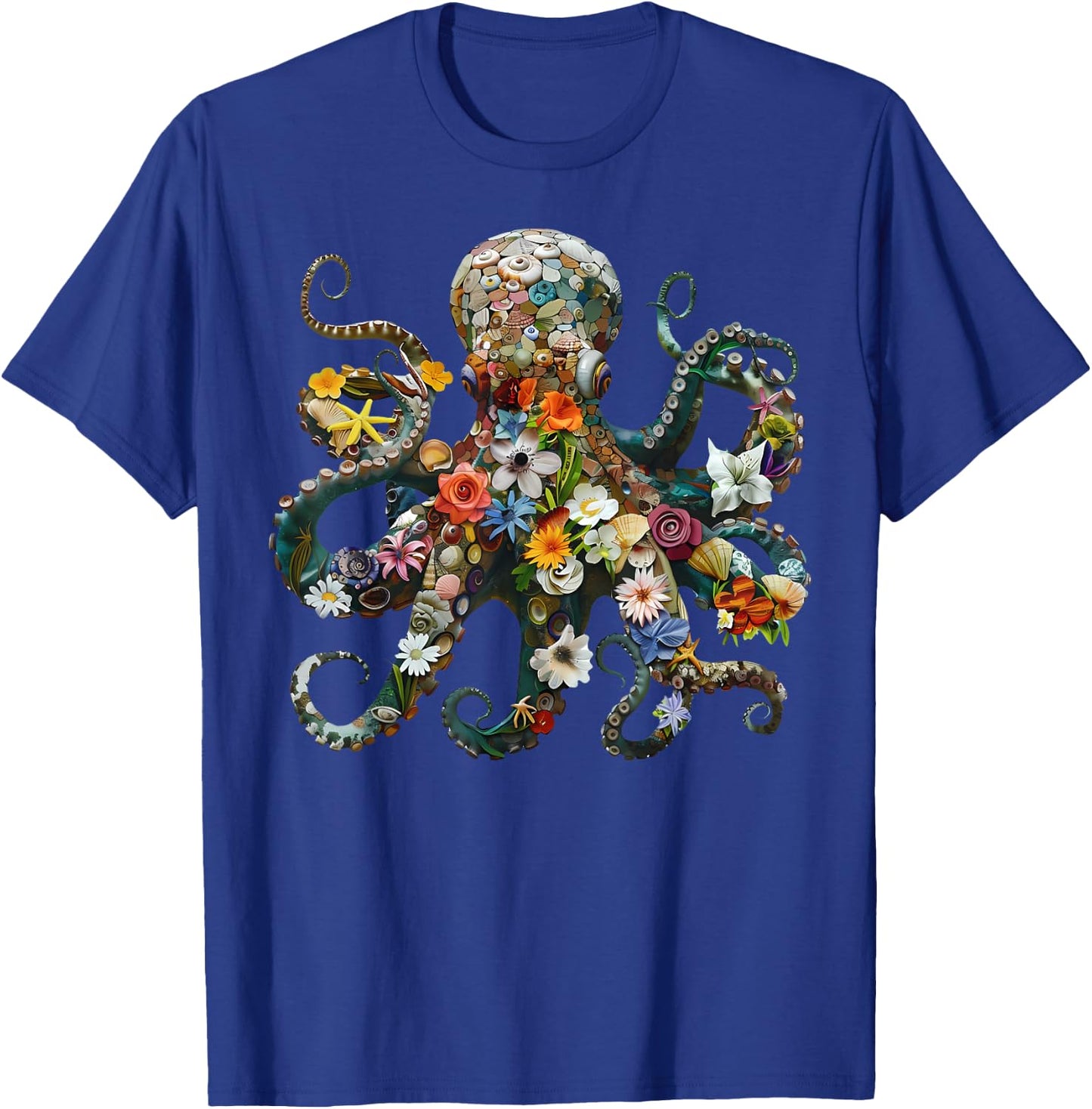 Octopus Floral Vintage Flowers Scuba Diving Garden And Ocean T-Shirt - T-Shirt | Royal