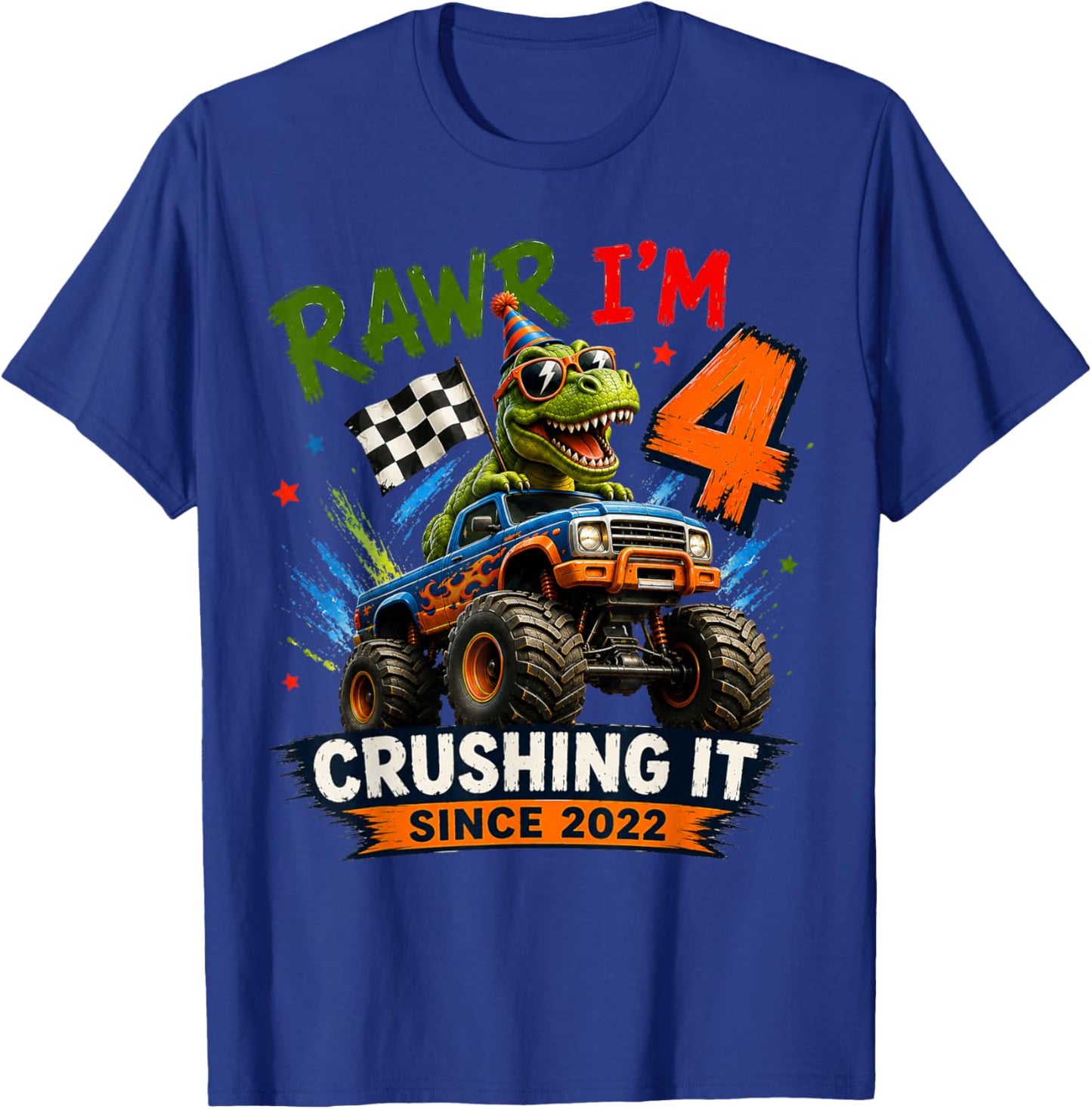 4th Birthday Monster Truck Crushing It Since 2022 T-Shirt - T-Shirt | Royal