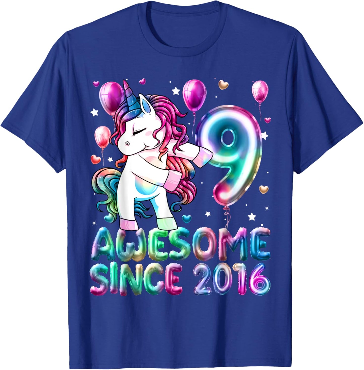 Flossing Unicorn 9 Year Old 9th Birthday Girl Unicorn Party T-Shirt - T-Shirt | Royal
