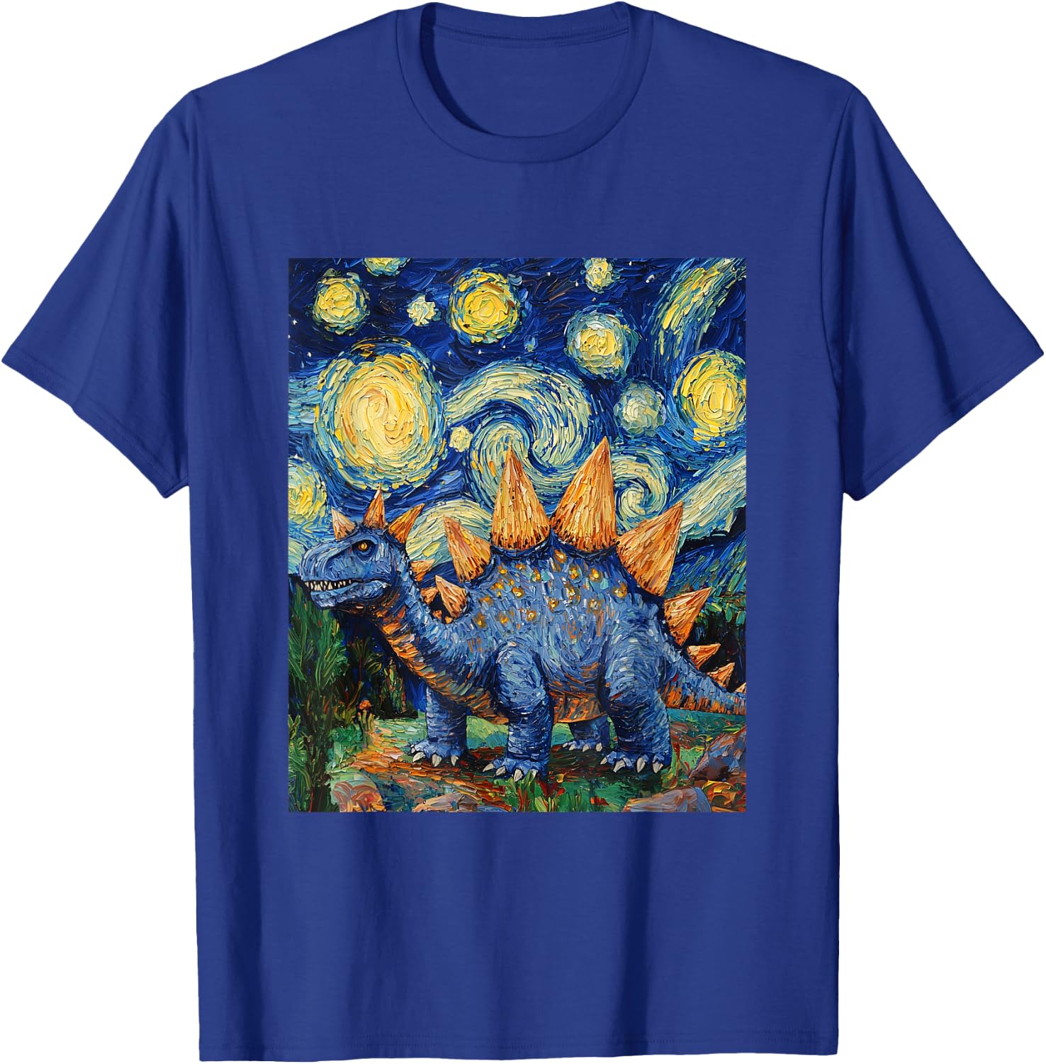 Stegosaurus Dinosaur Dino - Van Gogh Style - Starry Night T-Shirt - T-Shirt | Royal