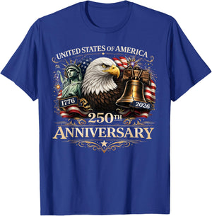 250 Years US Flag Anniversary Independence Day T-Shirt - T-Shirt | Royal