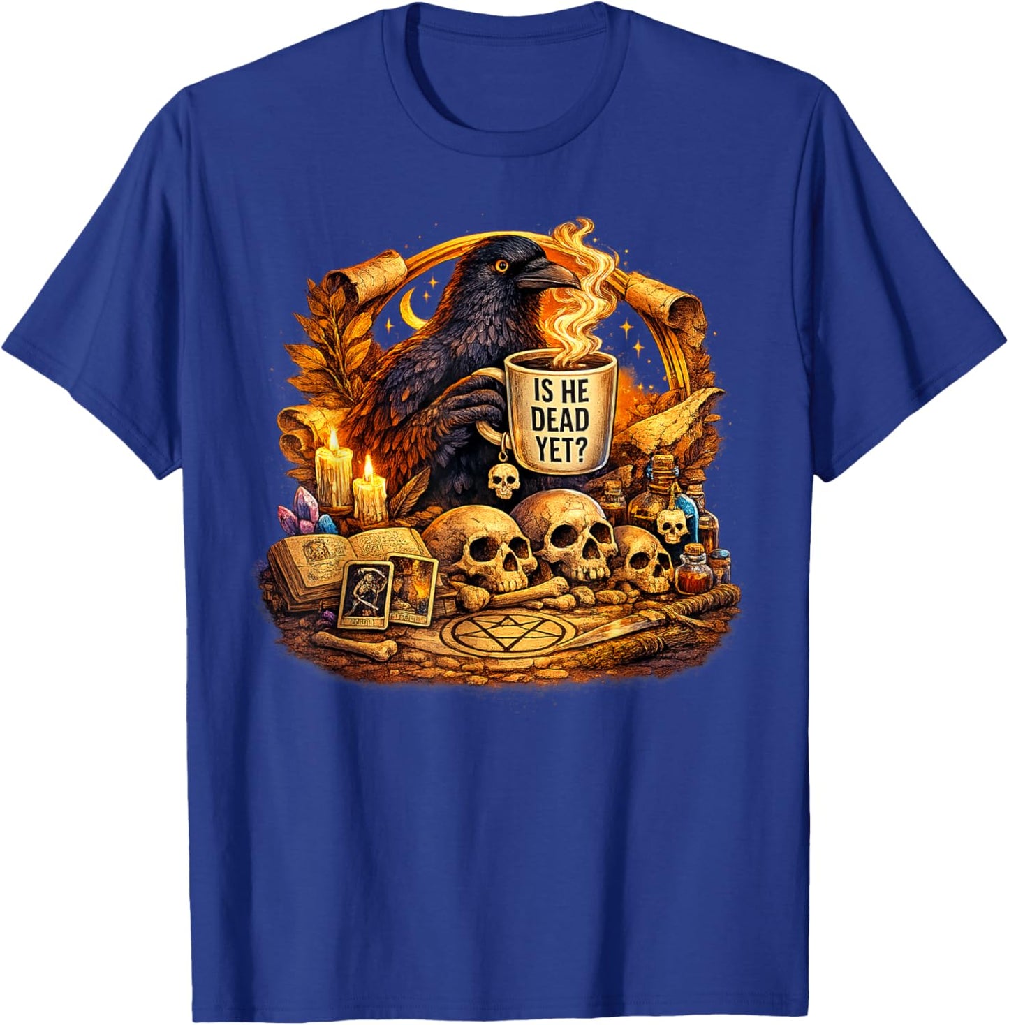 is He Vintage Dead Yet Dark Crow Raven Bird Humor Retro T-Shirt - T-Shirt | Royal