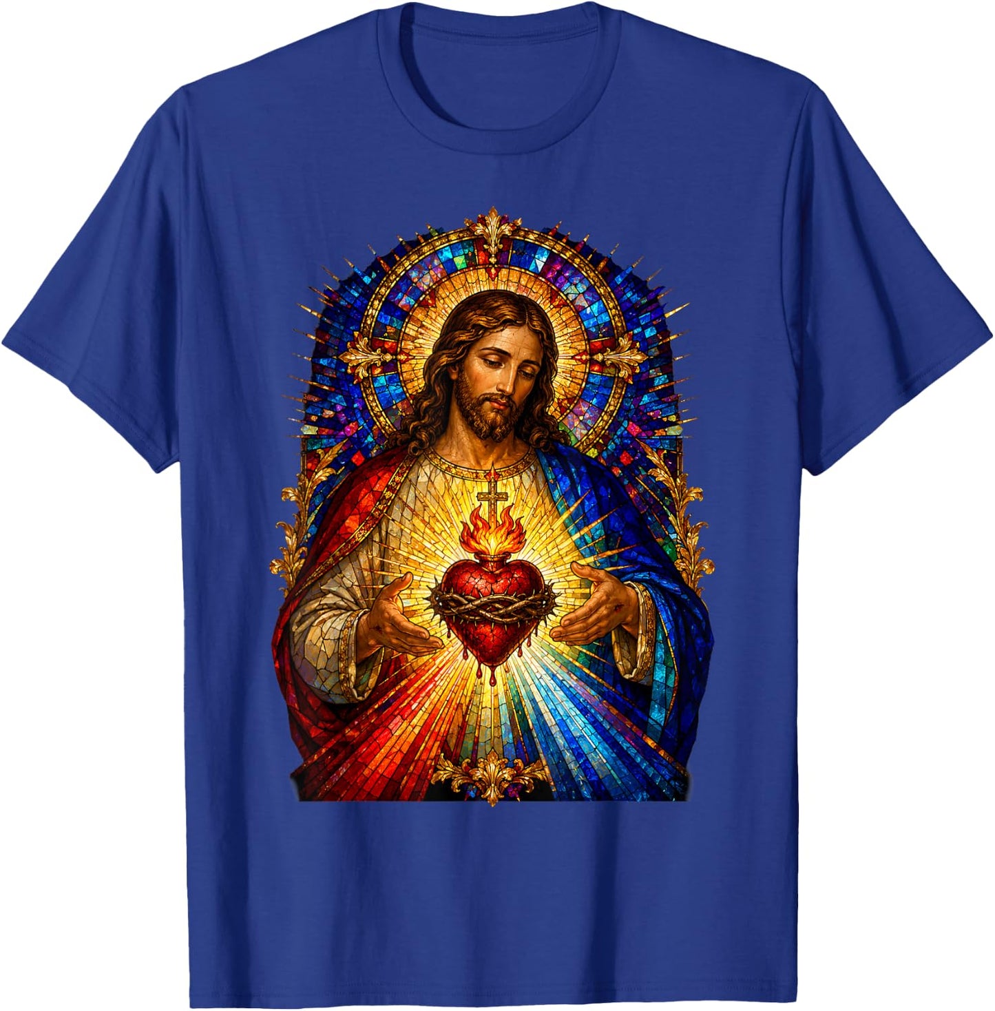 Heart of Jesus Sacred Gothic Cathedral Mosaic Icon Art Faith T-Shirt - T-Shirt | Royal