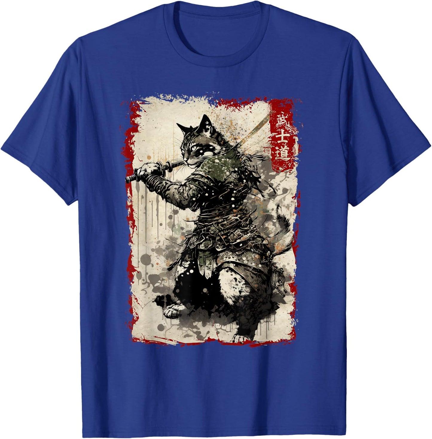 Samurai Cat Warrior Vintage Japanese Art Anime T-Shirt - T-Shirt | Royal