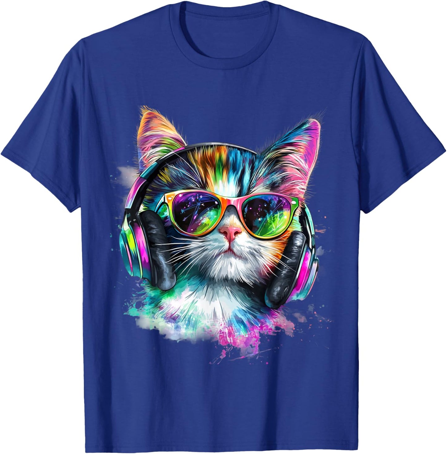Cool Rainbow Cat Men Women Music Lover Design DJ Cat Lovers T-Shirt - T-Shirt | Royal