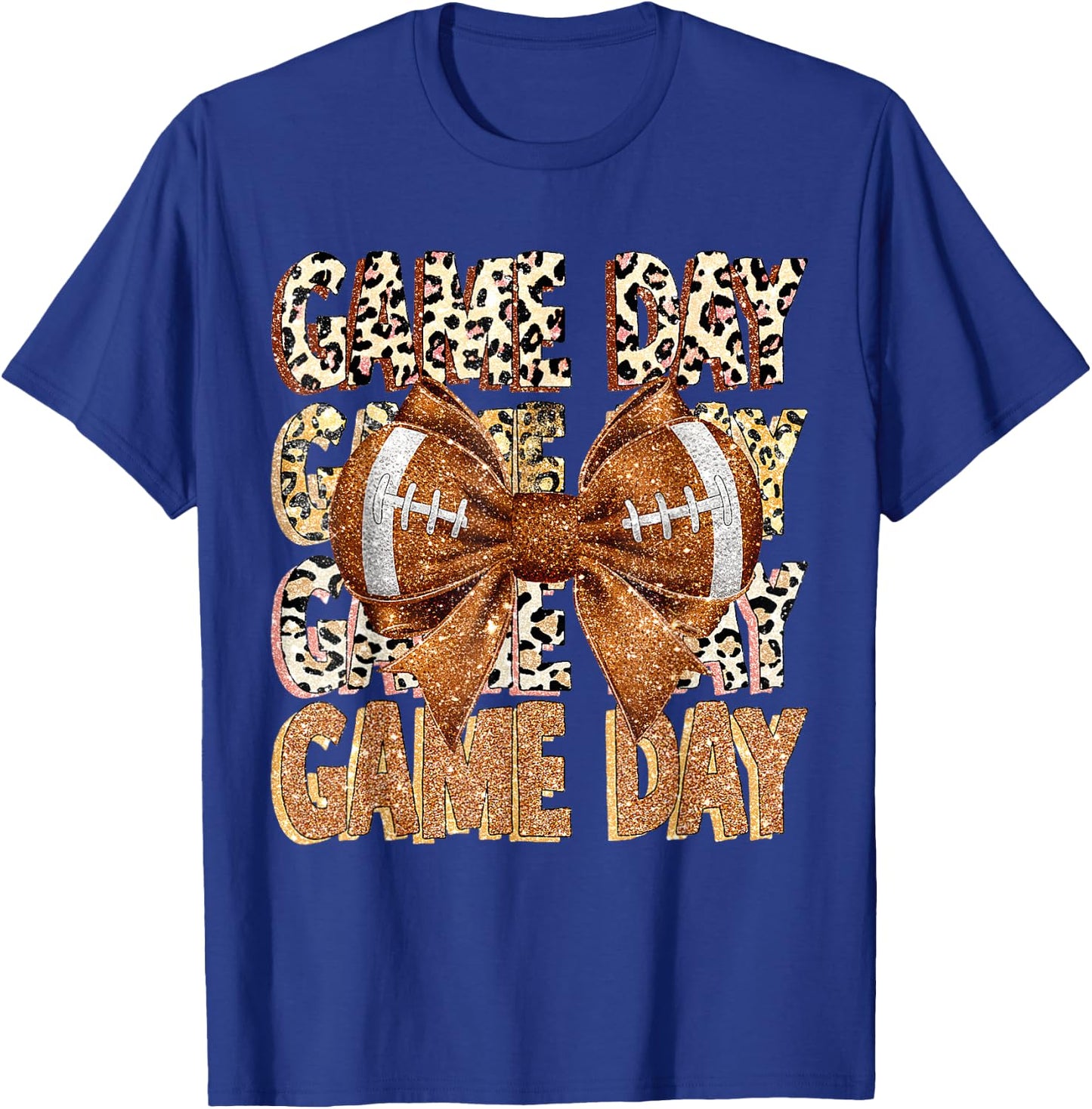 Game Day Football Bling bling Coquette Bow leopard trendy T-Shirt - T-Shirt | Royal
