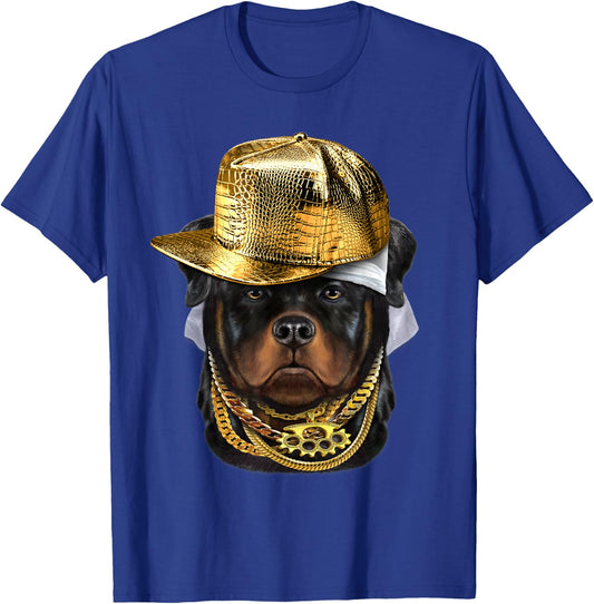 Rottweiler Dog wearing Hip Hop Rapper Cap T-Shirt - T-Shirt | Royal