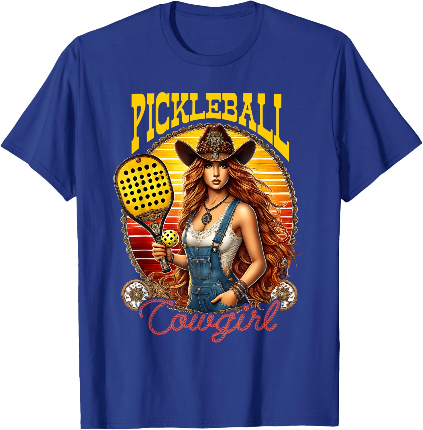 Pickleball Cowgirl Western Girl Funny Pickleball Player T-Shirt - T-Shirt | Royal