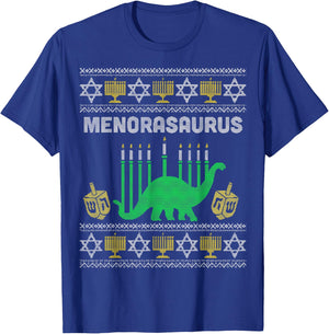 Menorasaurus Shirt, Kids Hanukkah Gift, Chanukah Menorah T-Shirt - T-Shirt | Royal