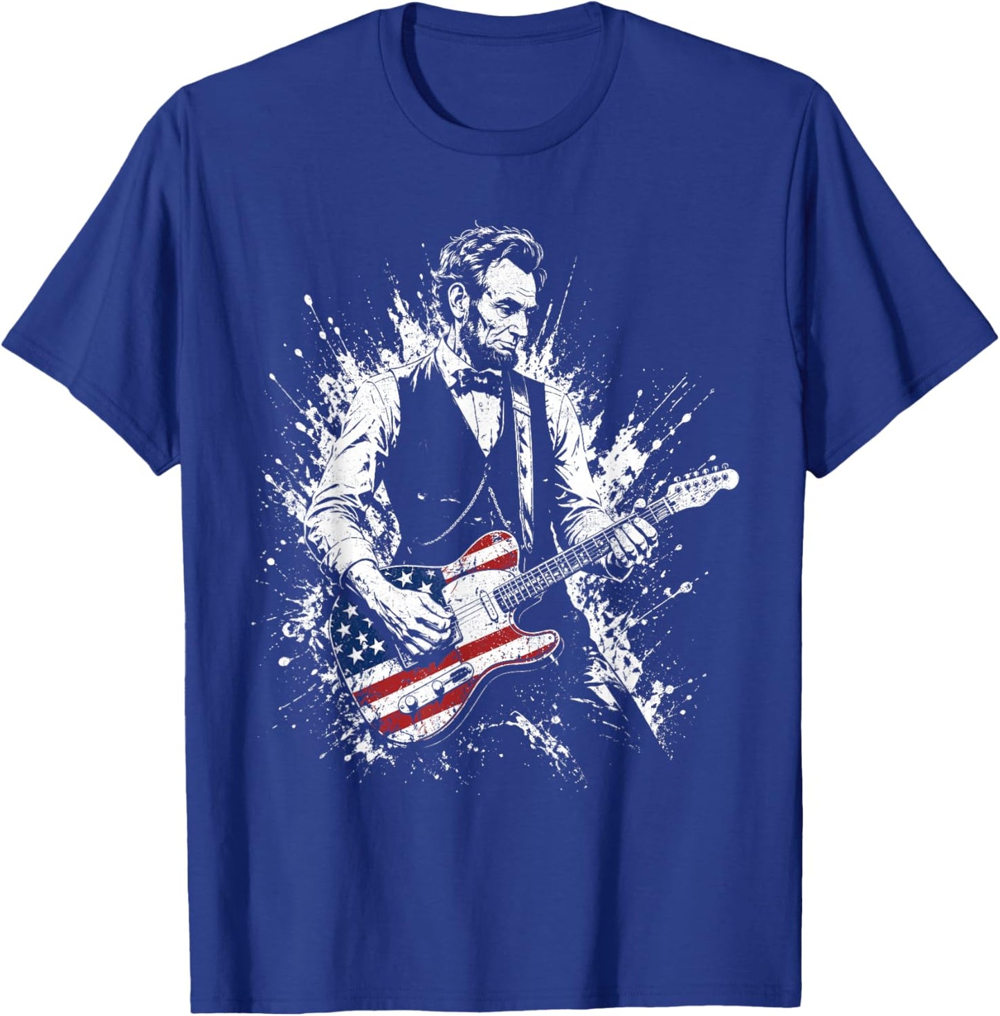 Abraham Lincoln Abe Lincoln Playing Guitar American Flag T-Shirt - T-Shirt | Royal