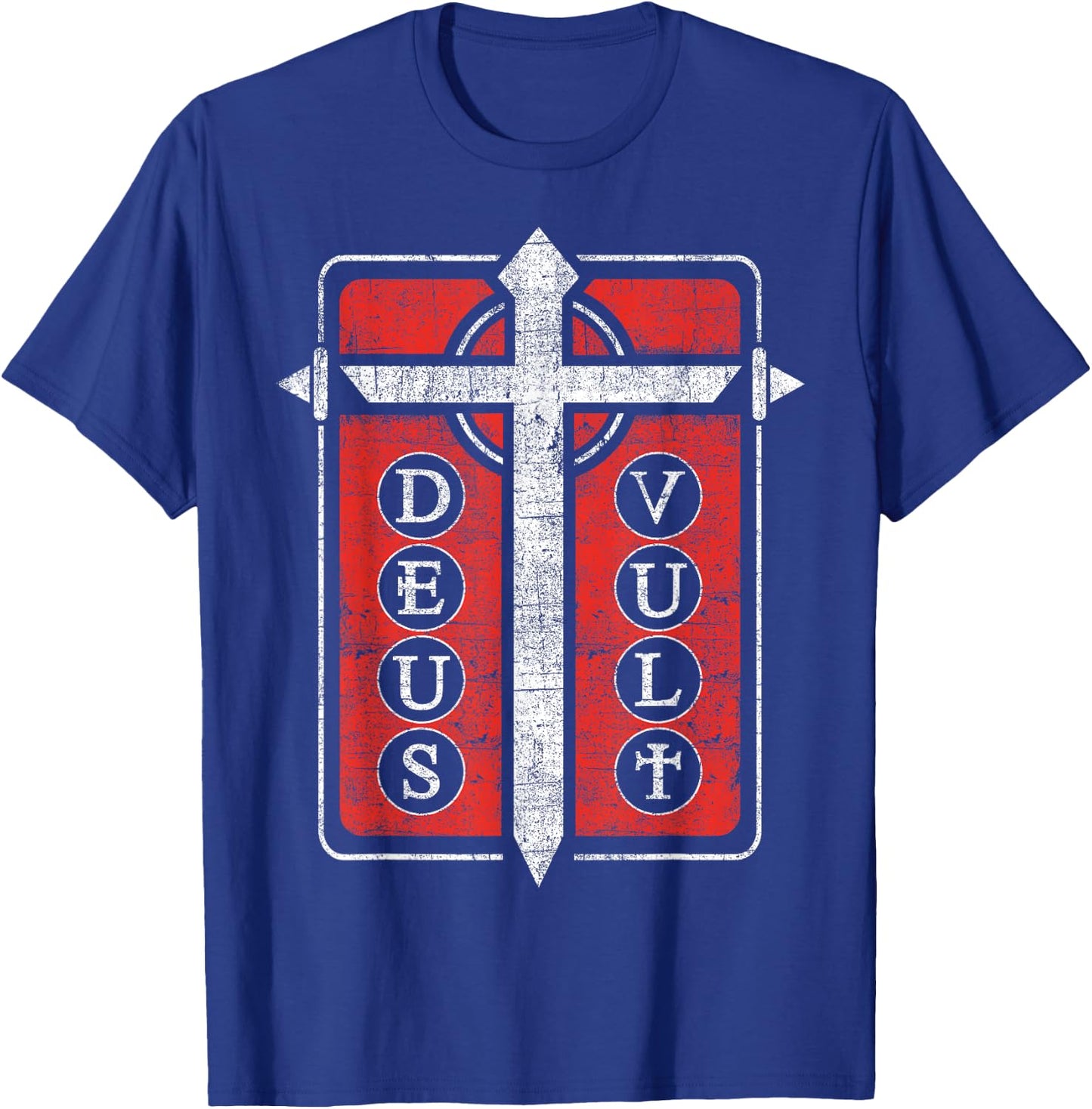 Deus Vult Templar Knight Cross Faith Sword Medieval Crusader T-Shirt - T-Shirt | Royal