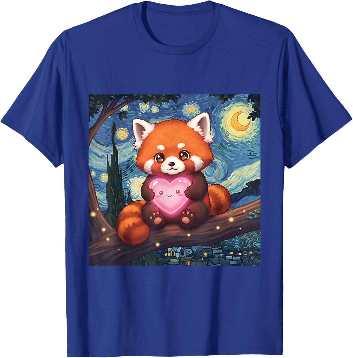 Cute Adorable Red Panda Holding Heart Van Gogh Inspired T-Shirt - T-Shirt | Royal