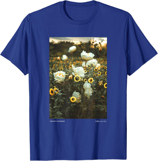 Nathan Kawanishi Aesthetic Modern Floral Sunflower - Women's Classic Fit Black Short Sleeve Small T-Shirt - T-Shirt | Royal