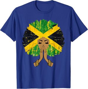 Jamaican Flag Black Woman Melanin Queen Afro Gift T-Shirt - T-Shirt | Royal