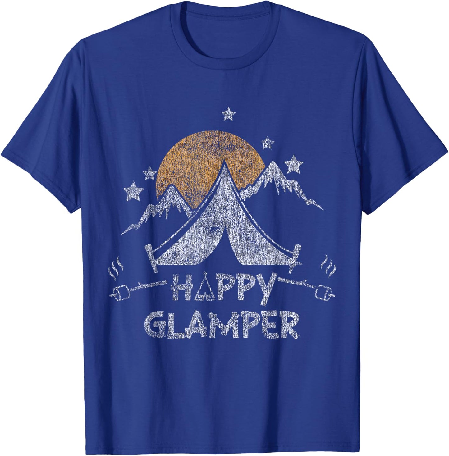 Happy Glamper Cute Glamping Camp Distressed T-Shirt - T-Shirt | Royal