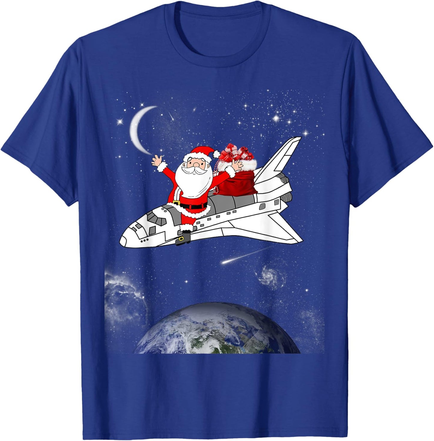 Santa In Space Spaceship Christmas Holiday Gift T-Shirt - T-Shirt | Royal