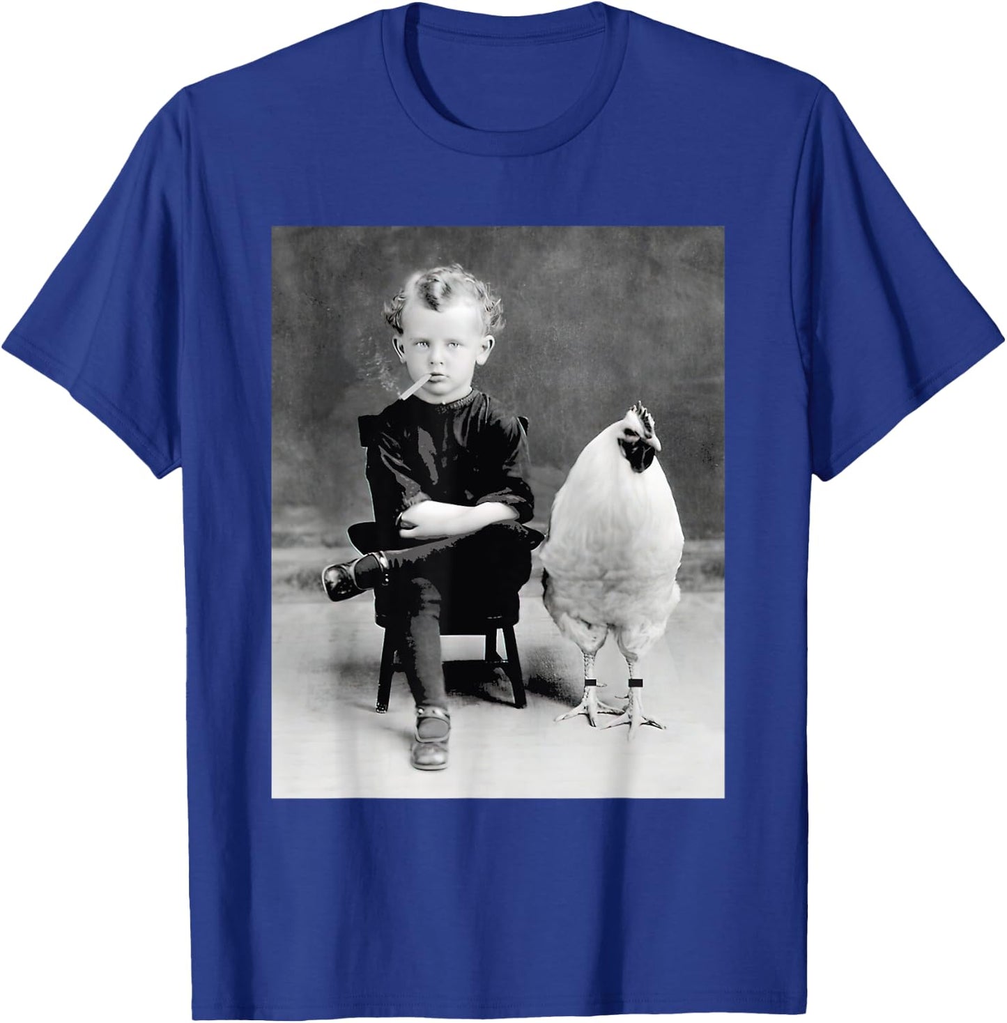 Little Boy With Chicken Rooster Smoking Vintage T-Shirt - T-Shirt | Royal