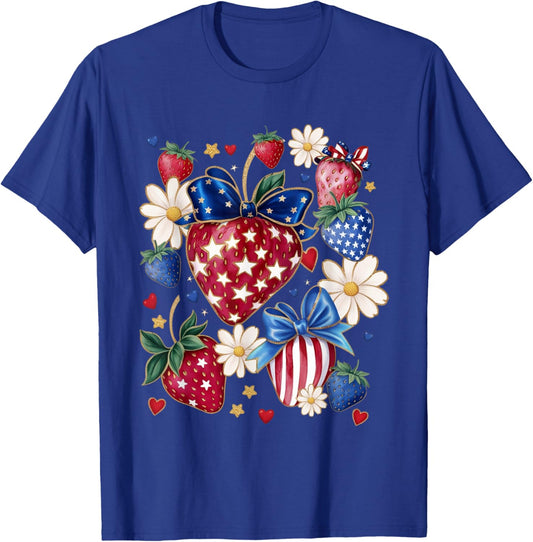 Patriotic Strawberry 4th of July Boho T-Shirt - T-Shirt | Royal