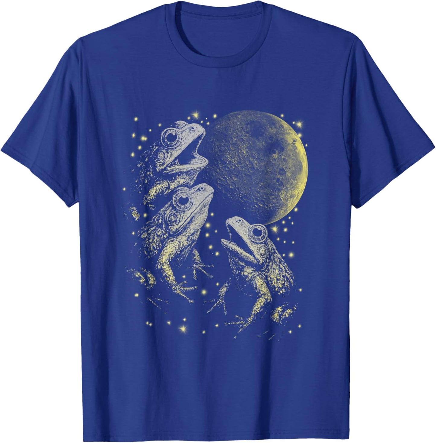 Frogs Howling to Moon, Vintage Style Three Frog At The Moon T-Shirt - T-Shirt | Royal