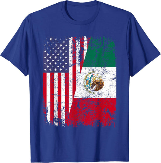 Mexican Roots | Half American Flag | Mexico T-Shirt - T-Shirt | Royal