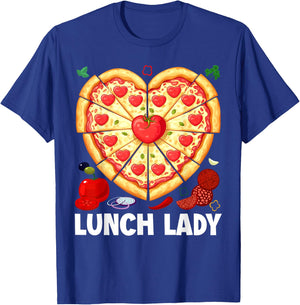 Lunch Lady Pizza Heart School Cafeteria Worker T-Shirt - T-Shirt | Royal