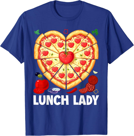 Lunch Lady Pizza Heart School Cafeteria Worker T-Shirt - T-Shirt | Royal