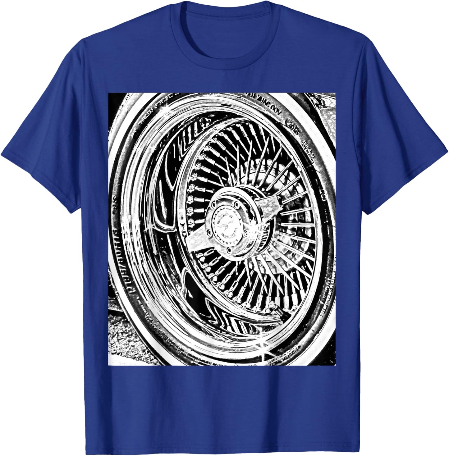 Lowrder Wire Wheel 100 Spoke Knock off T-Shirt - T-Shirt | Royal