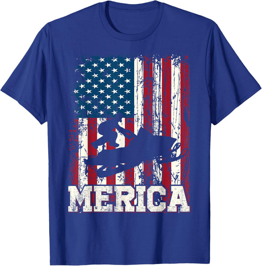 Distressed American Flag Snowmobile Gift Men Women Kids T-Shirt - T-Shirt | Royal